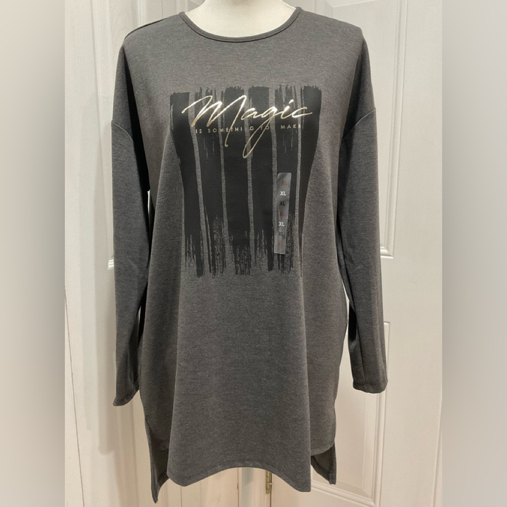 🌺🌺🌺NWT LC Waikiki Women’s Grey/Black/Gold Elongated Jersey Tunic, XL